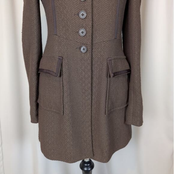Jack Puff Shoulder Poetcore Coat Jacket Herringbone Tweed Brown Small - Picture 14 of 16